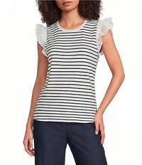 KARL LAGERFELD PARIS Jersey Knit Striped Boat Neck Sleeveless Tank