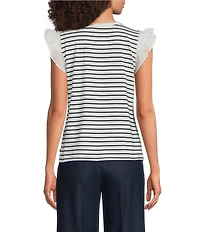 KARL LAGERFELD PARIS Jersey Knit Striped Boat Neck Sleeveless Tank