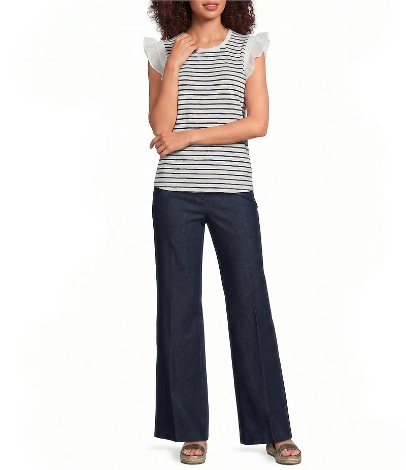 KARL LAGERFELD PARIS Jersey Knit Striped Boat Neck Sleeveless Tank