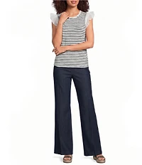 KARL LAGERFELD PARIS Jersey Knit Striped Boat Neck Sleeveless Tank