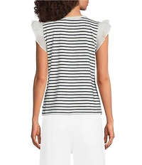 KARL LAGERFELD PARIS Jersey Knit Striped Crew Neck Sleeveless Tank