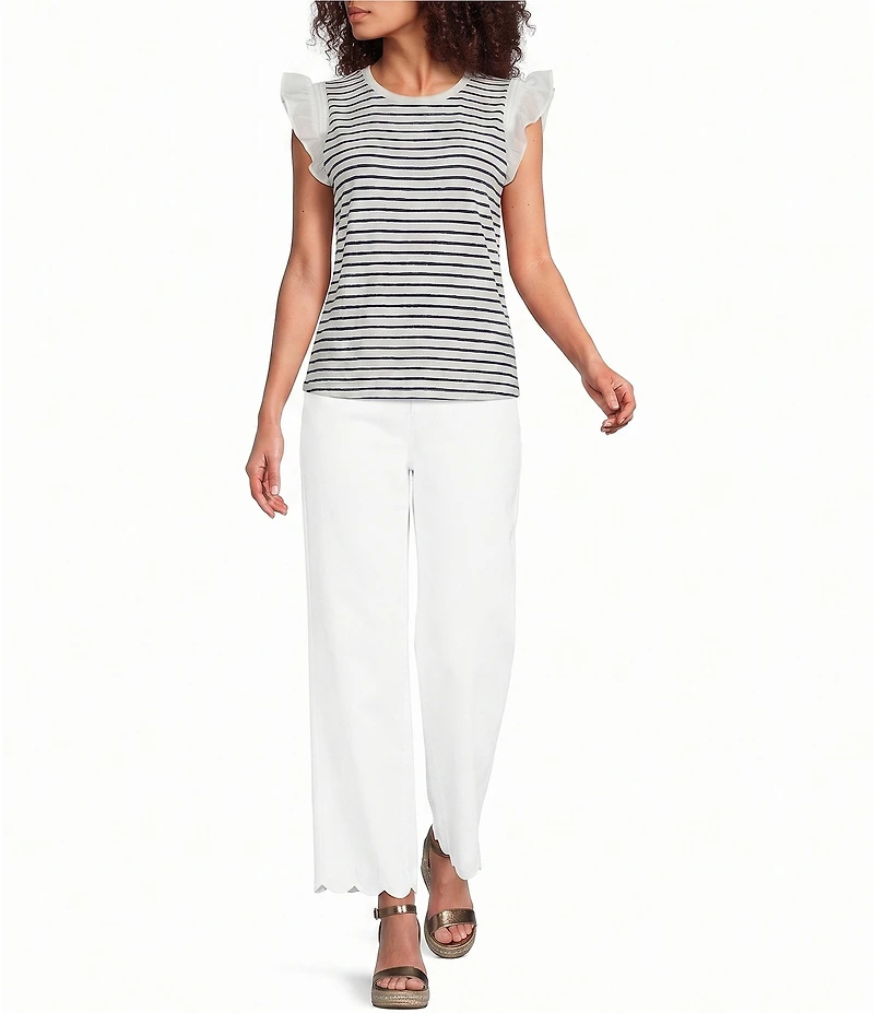 KARL LAGERFELD PARIS Jersey Knit Striped Crew Neck Sleeveless Tank