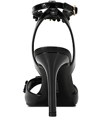 KARL LAGERFELD PARIS Kallie Leather Flower Ornamented Ankle Strap Dress Sandals