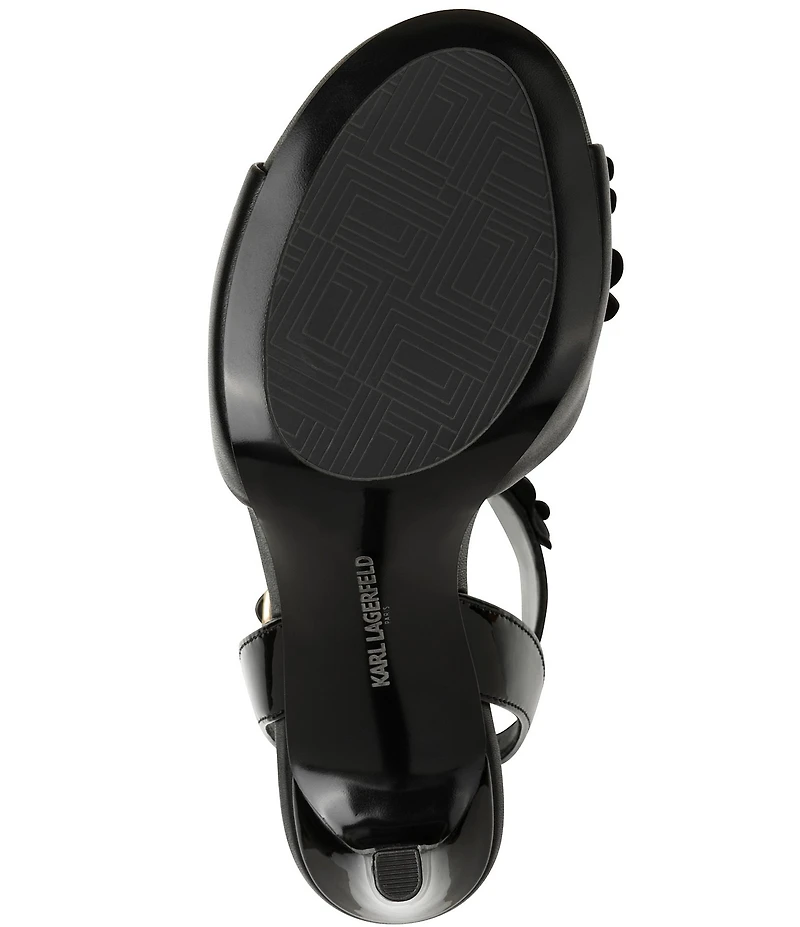 KARL LAGERFELD PARIS Kallie Leather Flower Ornamented Ankle Strap Dress Sandals