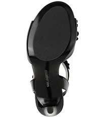 KARL LAGERFELD PARIS Kallie Leather Flower Ornamented Ankle Strap Dress Sandals