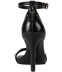 KARL LAGERFELD PARIS Kenz Pearl and Stud Ornamented Leather Ankle Strap Dress Sandals