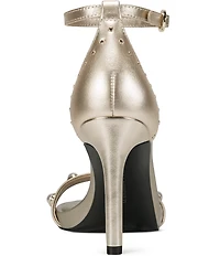 KARL LAGERFELD PARIS Kenz Pearl and Stud Ornamented Leather Ankle Strap Dress Sandals