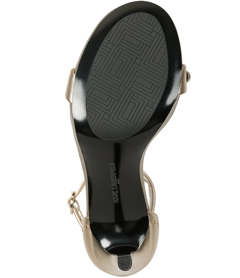 KARL LAGERFELD PARIS Kenz Pearl and Stud Ornamented Leather Ankle Strap Dress Sandals