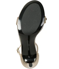 KARL LAGERFELD PARIS Kenz Pearl and Stud Ornamented Leather Ankle Strap Dress Sandals