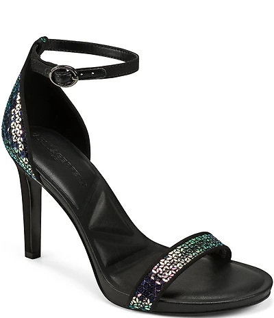 KARL LAGERFELD PARIS Kenz Sequin Ankle Strap High Heel Dress Sandals