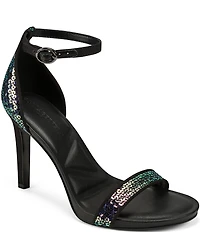 KARL LAGERFELD PARIS Kenz Sequin Ankle Strap High Heel Dress Sandals