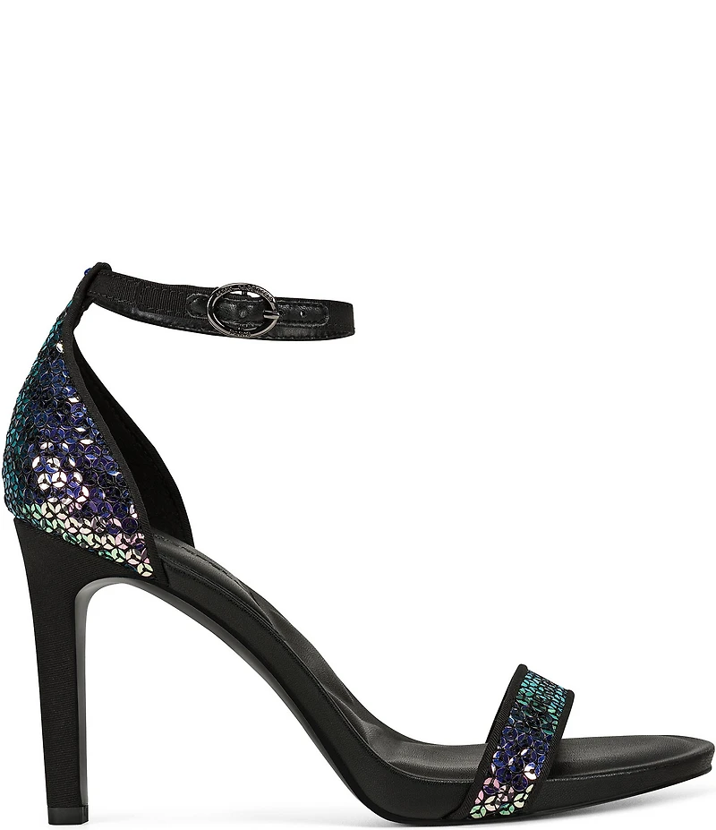 KARL LAGERFELD PARIS Kenz Sequin Ankle Strap High Heel Dress Sandals