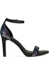 KARL LAGERFELD PARIS Kenz Sequin Ankle Strap High Heel Dress Sandals