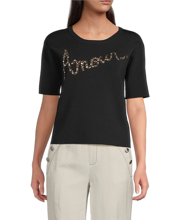 KARL LAGERFELD PARIS Knit Amour Crew Neck Short Sleeve Top