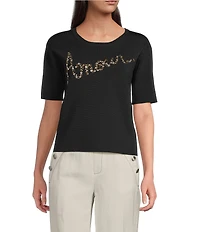 KARL LAGERFELD PARIS Knit Amour Crew Neck Short Sleeve Top