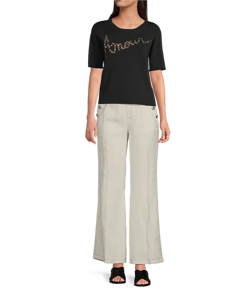 KARL LAGERFELD PARIS Knit Amour Crew Neck Short Sleeve Top