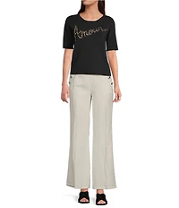 KARL LAGERFELD PARIS Knit Amour Crew Neck Short Sleeve Top