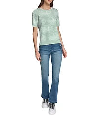 KARL LAGERFELD PARIS Knit Contrast Flower Round Neck Short Sleeve Top