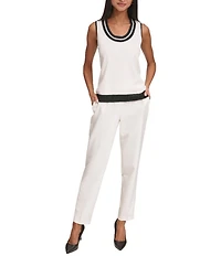KARL LAGERFELD PARIS Knit Contrast Trim Scoop Neckline Sleeveless Tank