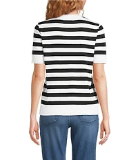 KARL LAGERFELD PARIS Knit Contrasting Embroidered Rose Crew Neck Short Sleeve Tee Shirt