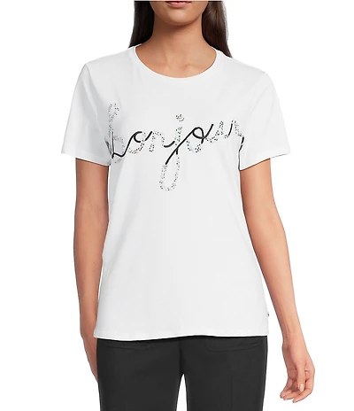 KARL LAGERFELD PARIS Knit Crew Keck Short Sleeve Bonjour Logo Tee