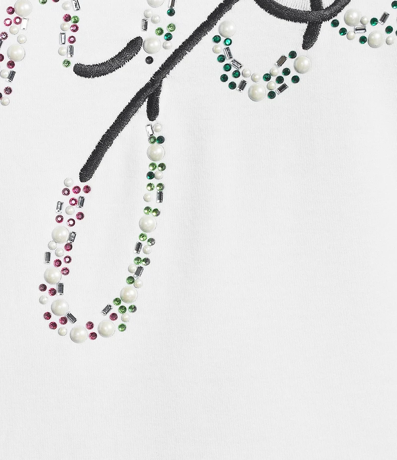 KARL LAGERFELD PARIS Knit Crew Keck Short Sleeve Bonjour Logo Tee