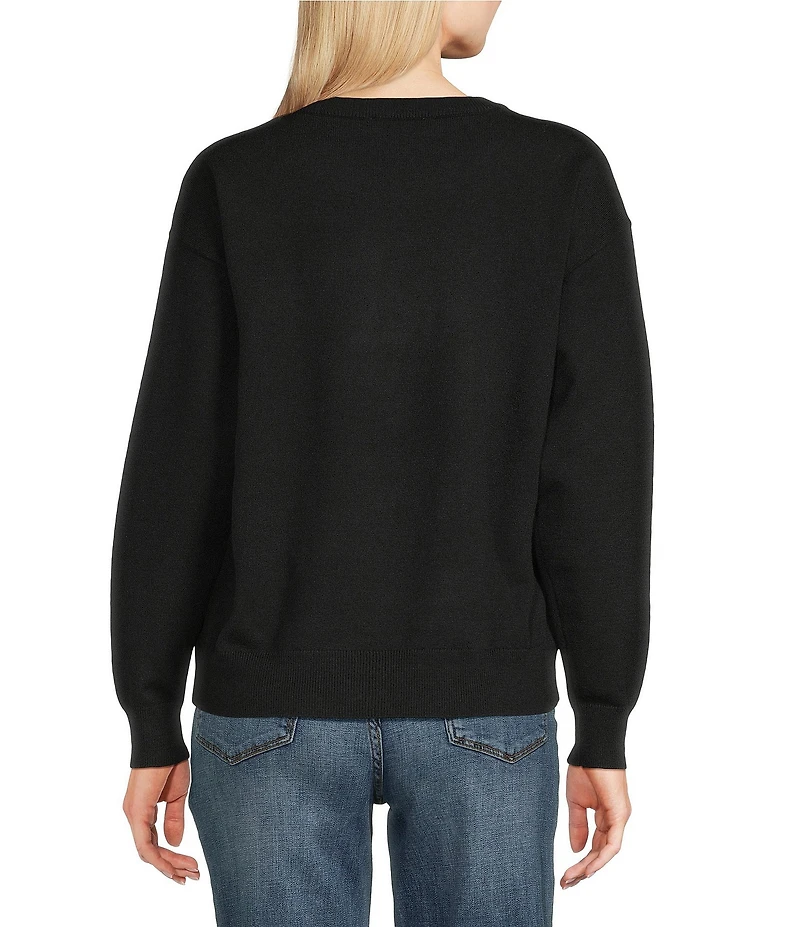 KARL LAGERFELD PARIS Knit Crew Neck Long Sleeve Choupette Sweater
