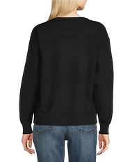 KARL LAGERFELD PARIS Knit Crew Neck Long Sleeve Choupette Sweater