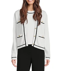 KARL LAGERFELD PARIS Knit Crew Neck Long Sleeve Embellished Button-Front Cardigan
