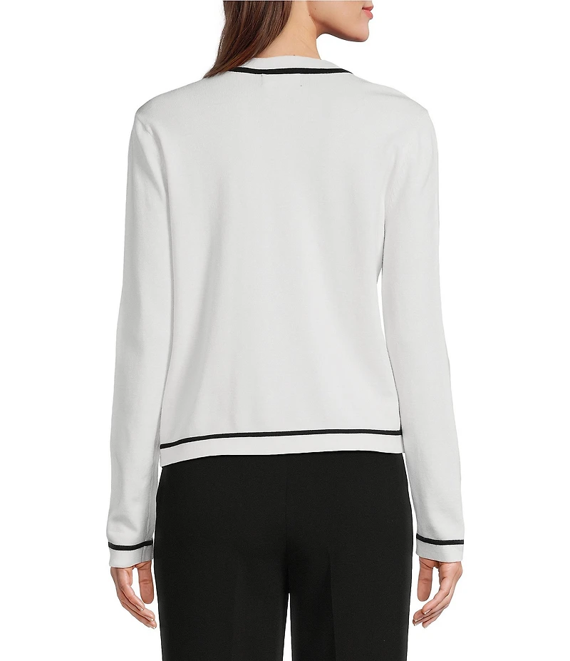 KARL LAGERFELD PARIS Knit Crew Neck Long Sleeve Embellished Button-Front Cardigan
