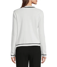 KARL LAGERFELD PARIS Knit Crew Neck Long Sleeve Embellished Button-Front Cardigan