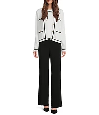 KARL LAGERFELD PARIS Knit Crew Neck Long Sleeve Embellished Button-Front Cardigan