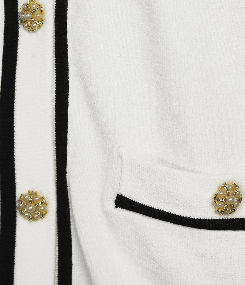 KARL LAGERFELD PARIS Knit Crew Neck Long Sleeve Embellished Button-Front Cardigan