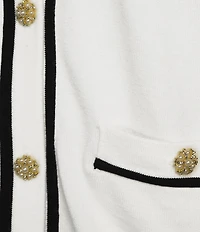 KARL LAGERFELD PARIS Knit Crew Neck Long Sleeve Embellished Button-Front Cardigan