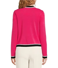 KARL LAGERFELD PARIS Knit Crew Neck Long Sleeve Embellished Button-Front Cardigan