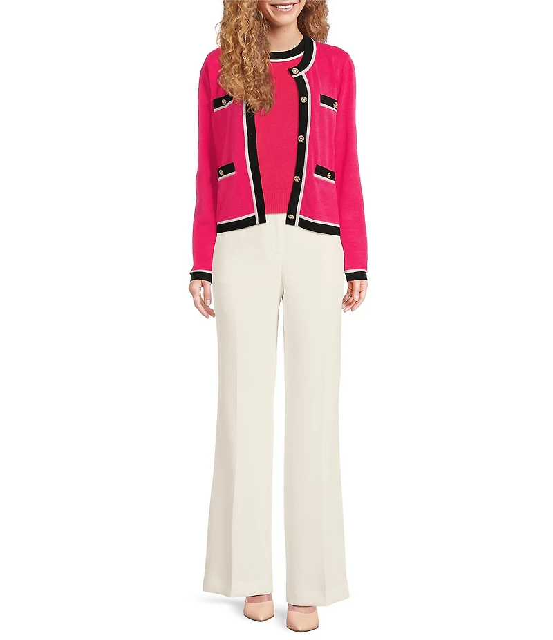 KARL LAGERFELD PARIS Knit Crew Neck Long Sleeve Embellished Button-Front Cardigan
