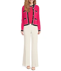 KARL LAGERFELD PARIS Knit Crew Neck Long Sleeve Embellished Button-Front Cardigan