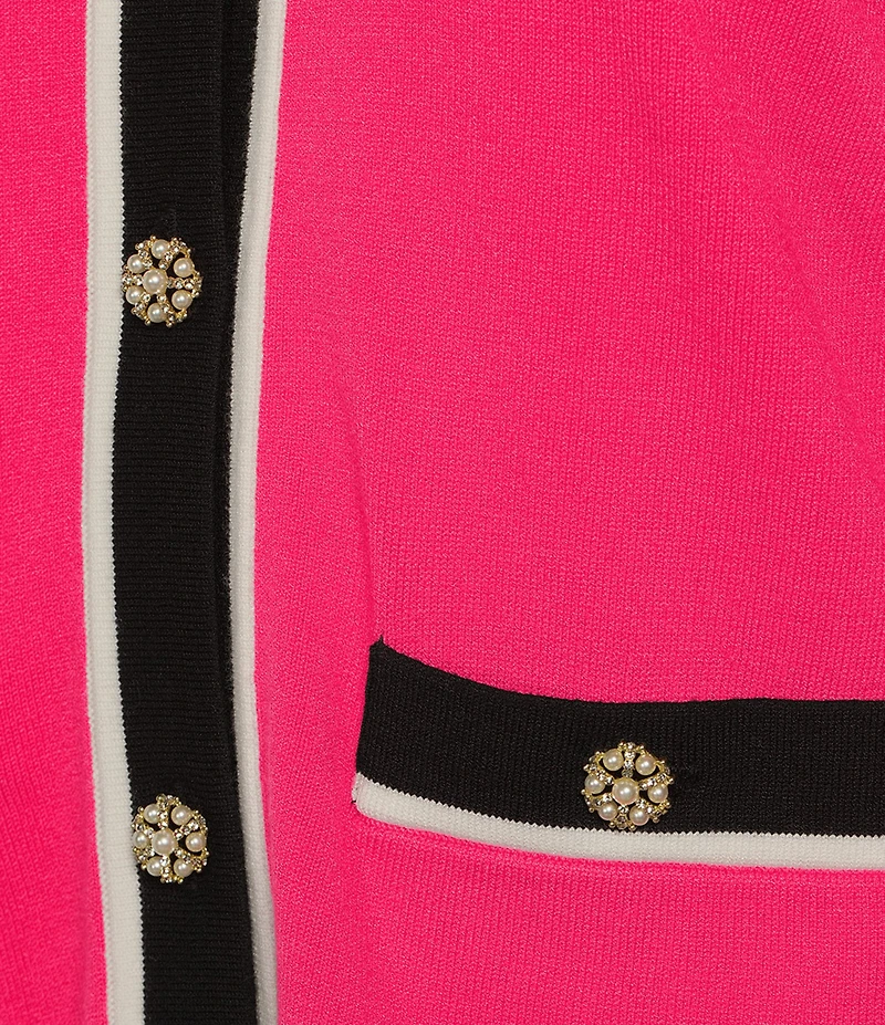KARL LAGERFELD PARIS Knit Crew Neck Long Sleeve Embellished Button-Front Cardigan