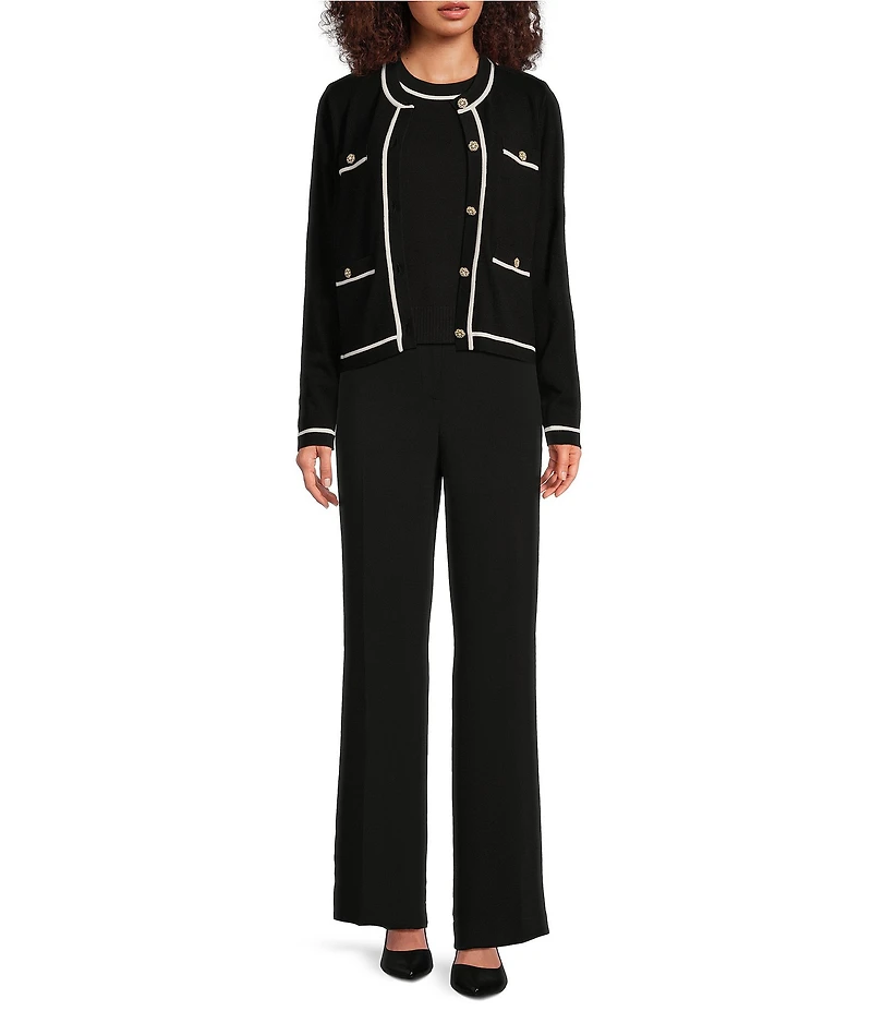 KARL LAGERFELD PARIS Knit Crew Neck Long Sleeve Embellished Button-Front Cardigan