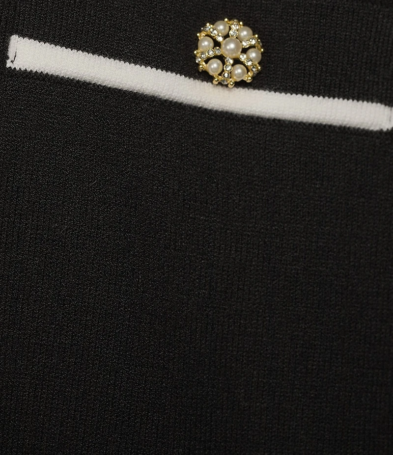 KARL LAGERFELD PARIS Knit Crew Neck Long Sleeve Embellished Button-Front Cardigan