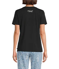 KARL LAGERFELD PARIS Knit Crew Neck Short Sleeve Eiffel Tower Logo Tee