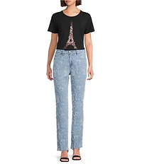 KARL LAGERFELD PARIS Knit Crew Neck Short Sleeve Eiffel Tower Logo Tee