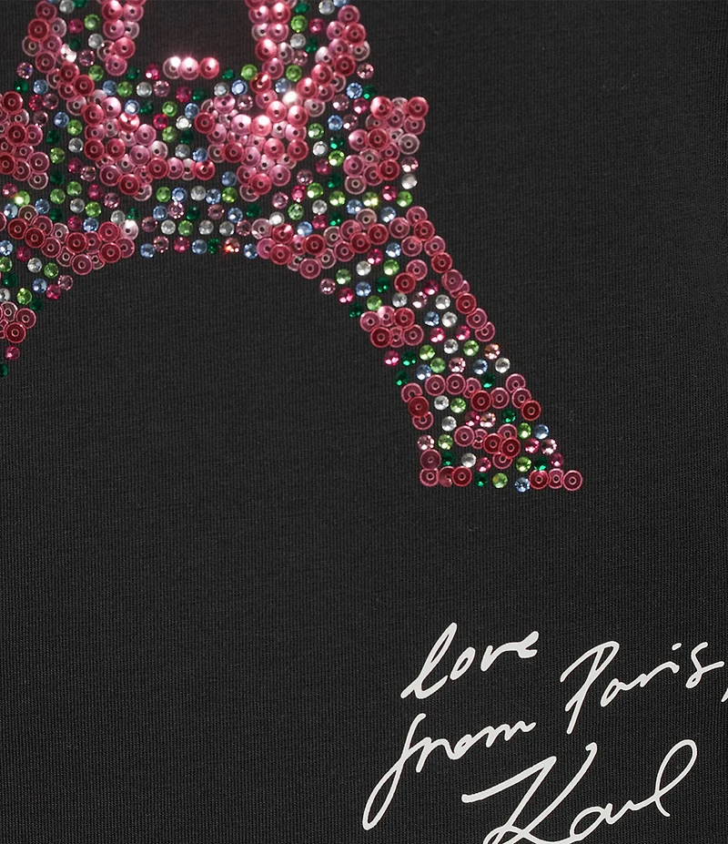 KARL LAGERFELD PARIS Knit Crew Neck Short Sleeve Eiffel Tower Logo Tee