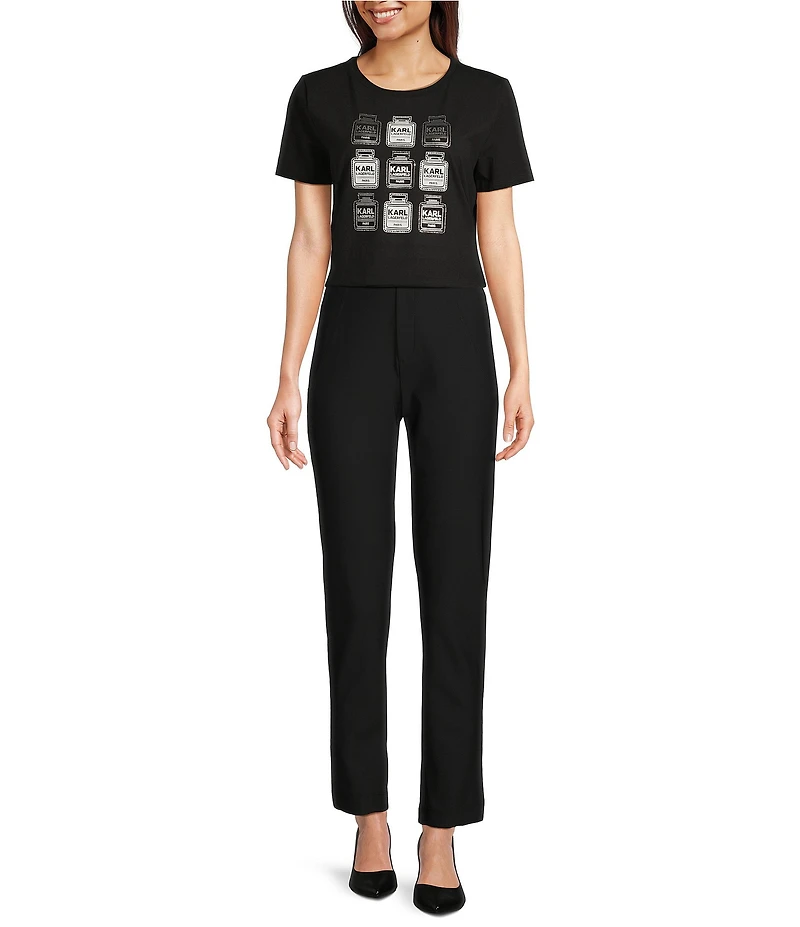 KARL LAGERFELD PARIS Knit Crew Neck Short Sleeve Perfume Graphic Tee