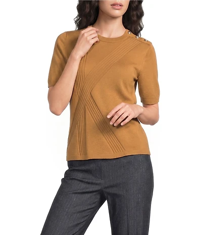 KARL LAGERFELD PARIS Knit Crew Neck Short Sleeve Sweater Top