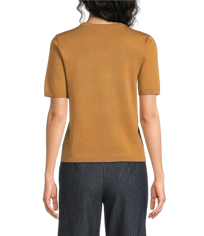 KARL LAGERFELD PARIS Knit Crew Neck Short Sleeve Sweater Top