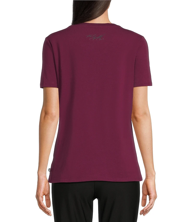 KARL LAGERFELD PARIS Knit Floral Print Crew Neck Short Sleeve Tee Shirt