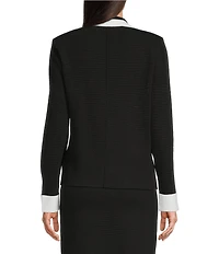 KARL LAGERFELD PARIS Knit Lapel Collar Long Sleeve Contrast Trim Jacket