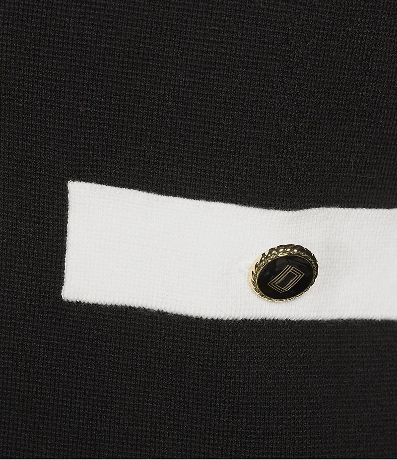 KARL LAGERFELD PARIS Knit Lapel Collar Long Sleeve Contrast Trim Jacket