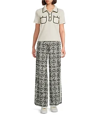 KARL LAGERFELD PARIS Knit Lurex Tweed Point Collar Short Sleeve Top